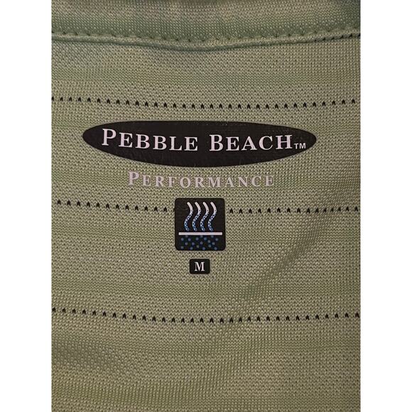 Pebble Beach Mens Med Green Striped Performance 3 Button Short Sleeve Golf Polo - Picture 2 of 7